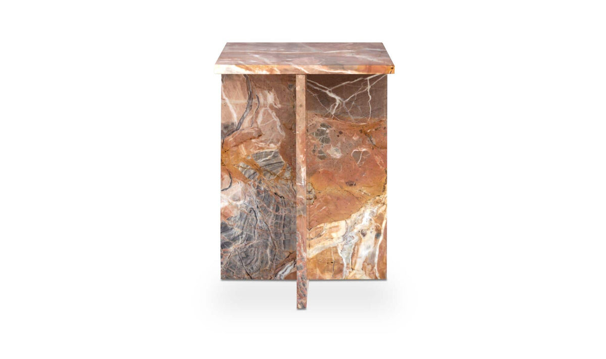 Burnley Accent Table in Orange Levante Marble — back view