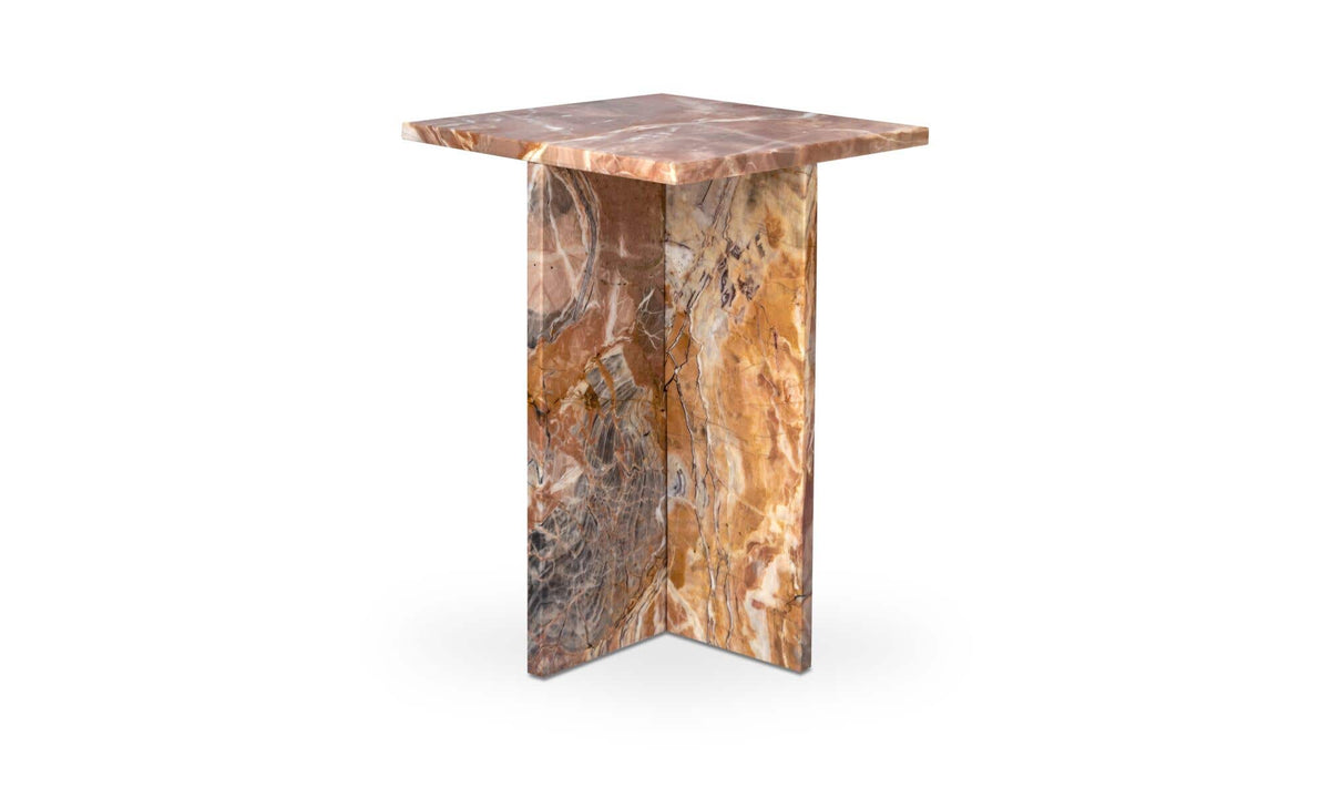 Burnley Accent Table in Orange Levante Marble — three-quarter view
