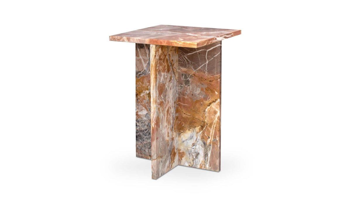 Burnley Accent Table in Orange Levante Marble — orange levante marble detail