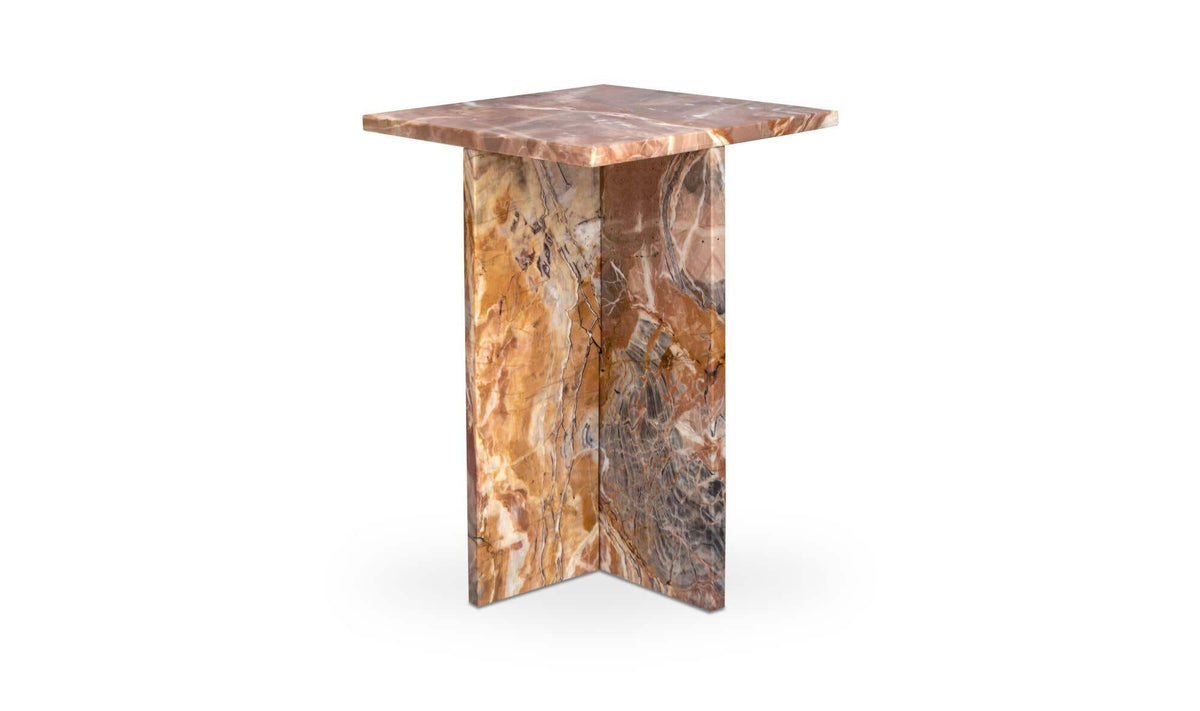 Burnley Accent Table in Orange Levante Marble — side profile