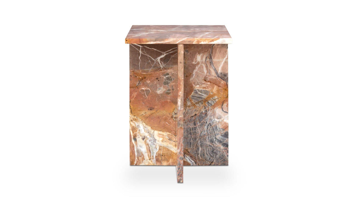 Burnley Accent Table in Orange Levante Marble — orange levante marble, 14" × 14"