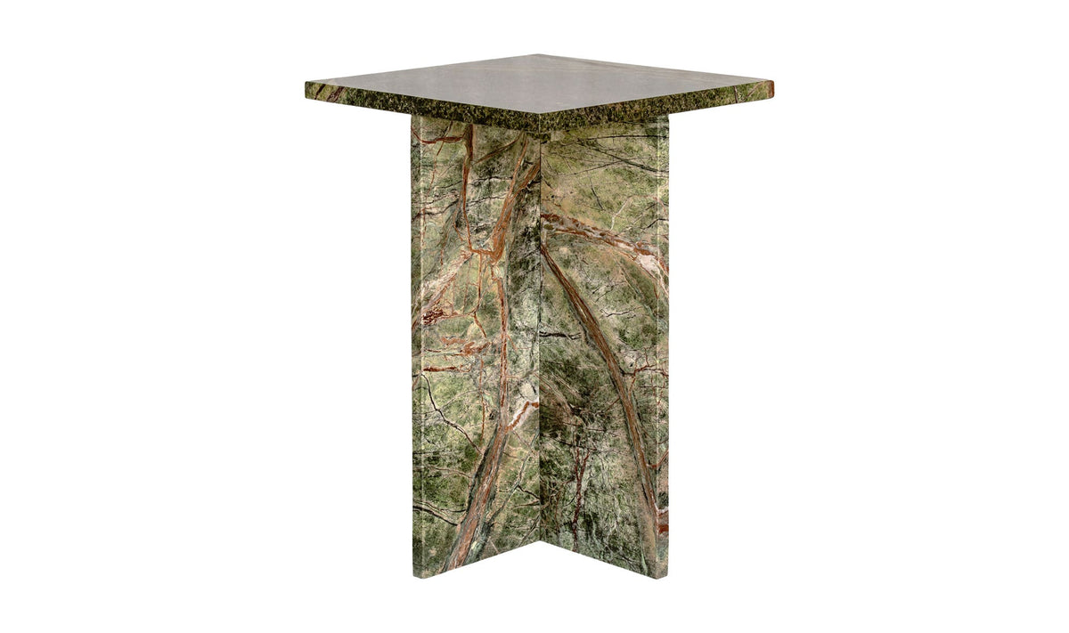 Burnley Accent Table in Rainforest Green Marble — three-quarter view