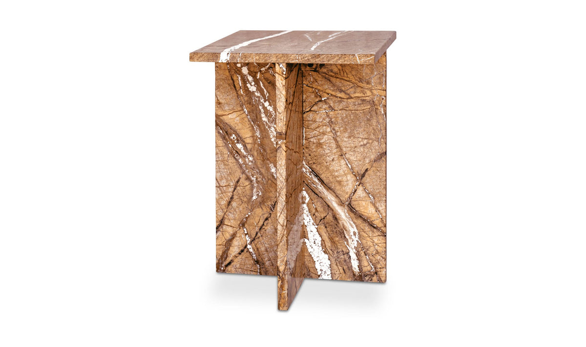 Burnley Accent Table in Golden Forest Marble — three-quarter view