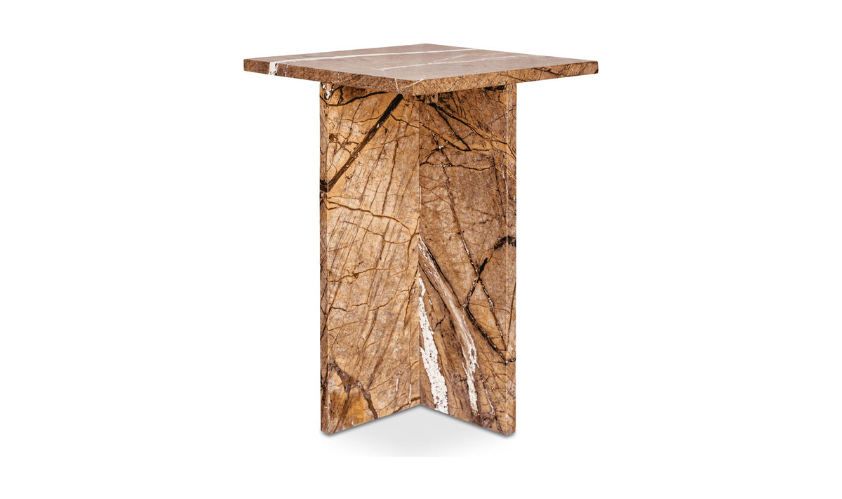 Burnley Accent Table in Golden Forest Marble — side profile