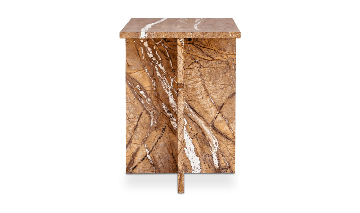 Burnley Accent Table in Golden Forest Marble — golden forest marble, 14" × 14"
