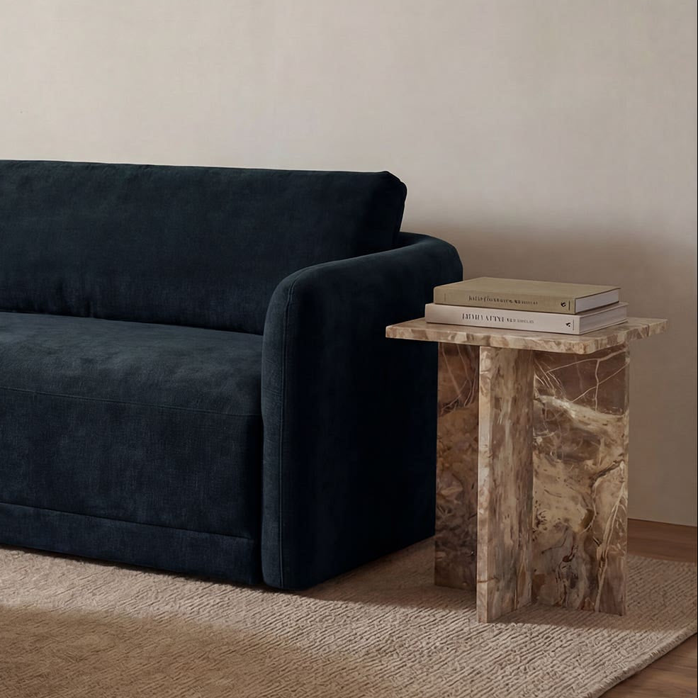 Burnley Accent Table in Panther Marble — styled in a living room