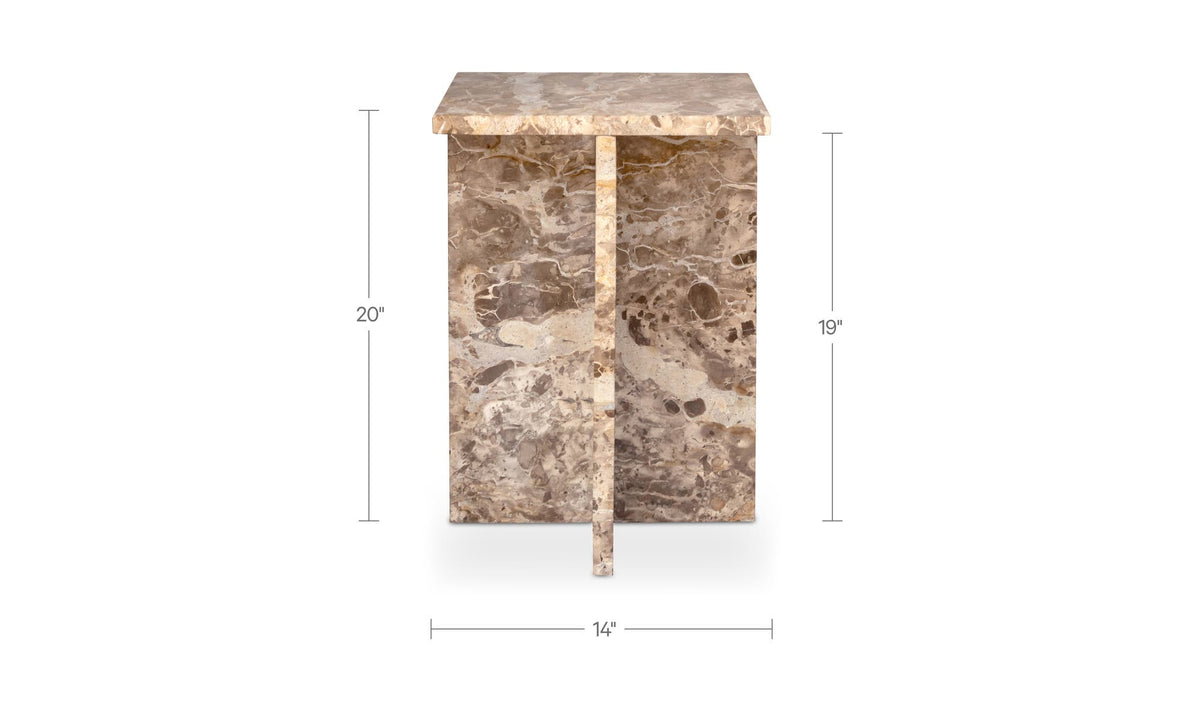 Burnley Accent Table in Panther Marble — dimensions diagram, 14" × 14"