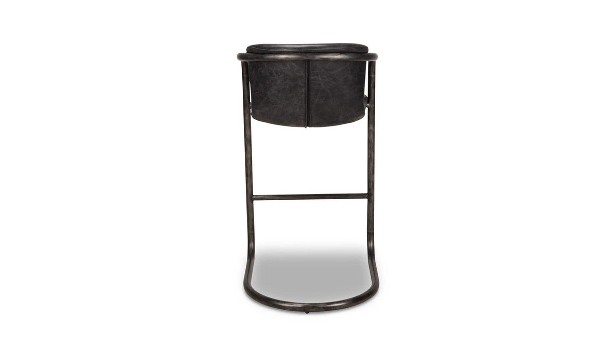 Fougeres Bar Stool Set of Two in Onyx Black Leather, back view