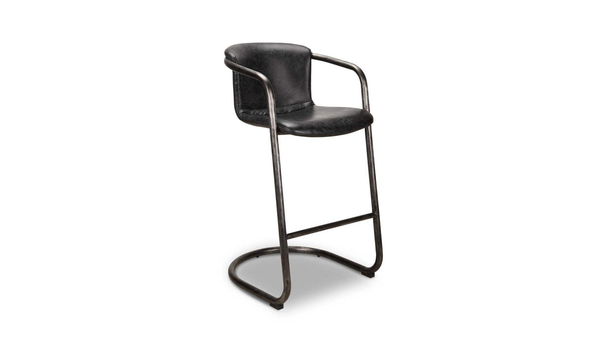 Fougeres Bar Stool Set of Two in Onyx Black Leather, top grain leather detail, view 2