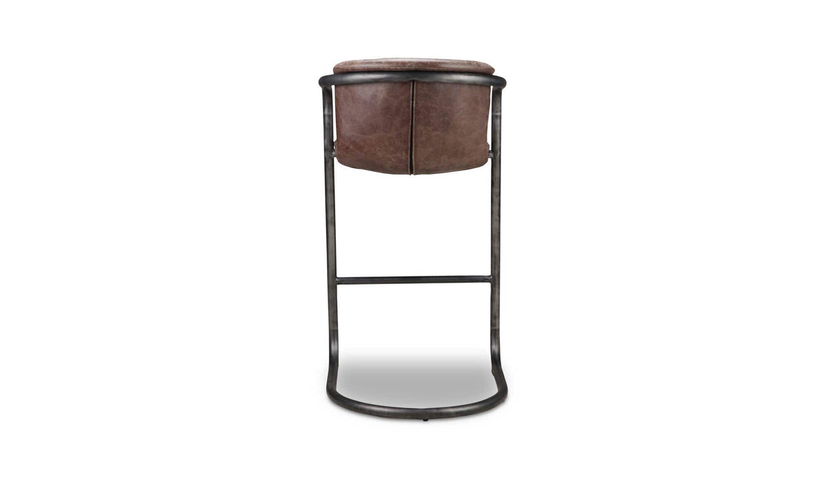 Fougeres Bar Stool Set of Two in Grazed Brown Leather, back view