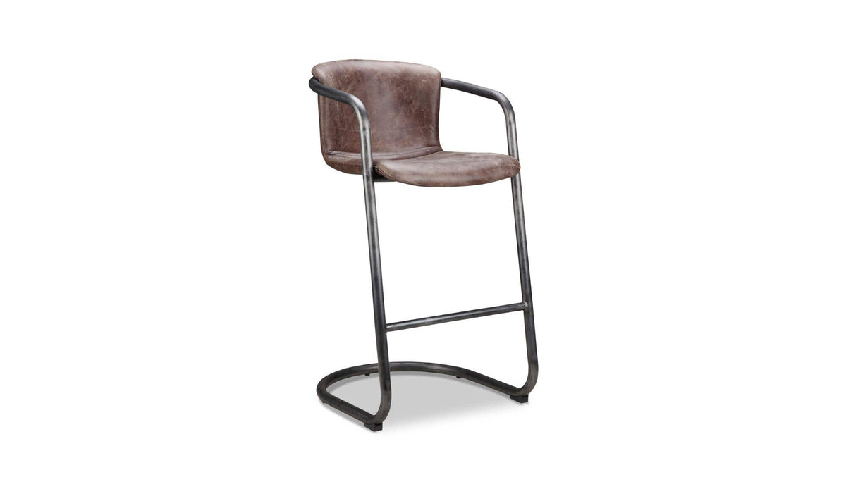 Fougeres Bar Stool Set of Two in Grazed Brown Leather, top grain leather detail, view 2