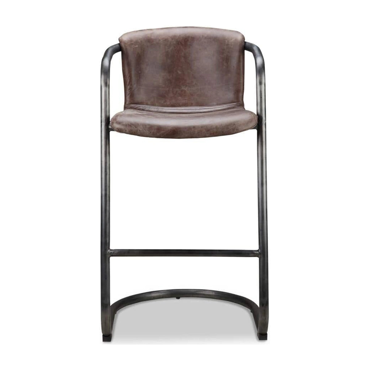 Fougeres Bar Stool Set of Two in Grazed Brown Leather, top grain leather detail