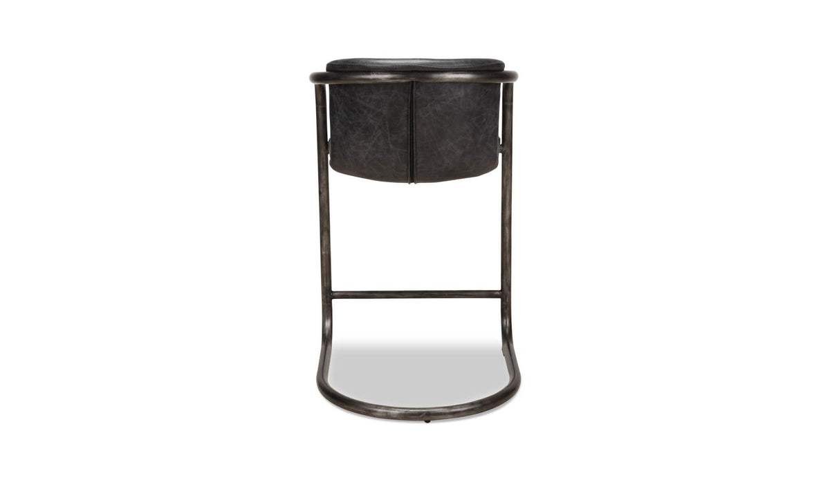 Fougeres Counter Stool Set of Two in Onyx Black Leather, back view