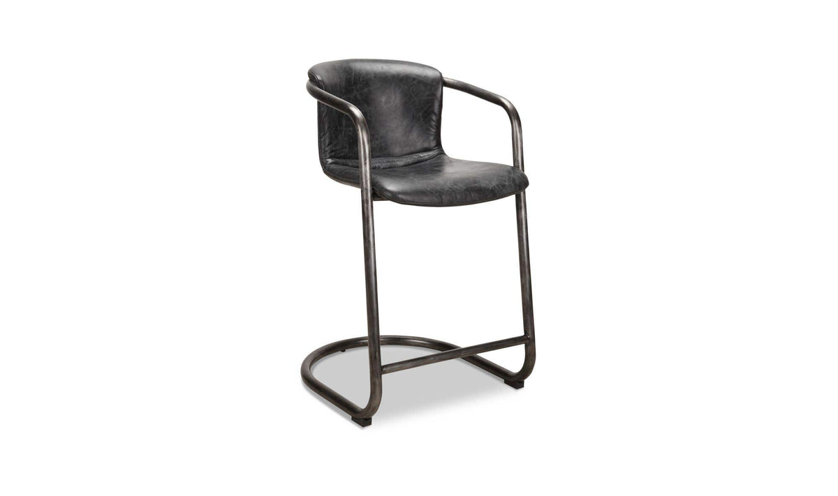 Fougeres Counter Stool Set of Two in Onyx Black Leather, top grain leather detail, view 2