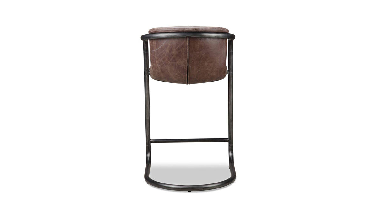 Fougeres Counter Stool Set of Two in Grazed Brown Leather, back view