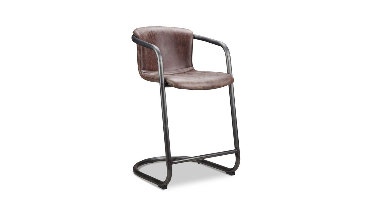 Fougeres Counter Stool Set of Two in Grazed Brown Leather, top grain leather detail, view 2