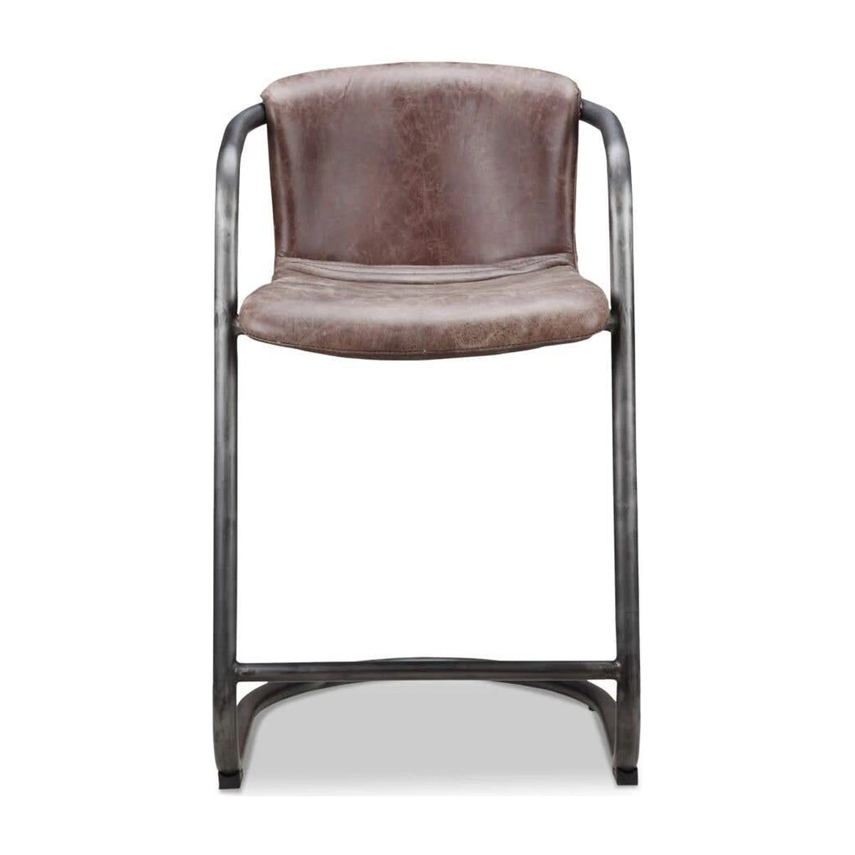 Fougeres Counter Stool Set of Two in Grazed Brown Leather, top grain leather detail