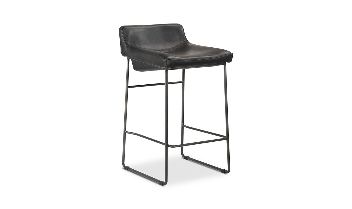 Savoy Counter Stool Set of Two in Onyx Black Leather, three-quarter view