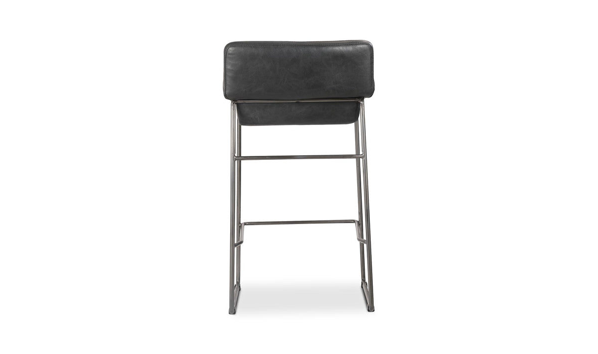 Savoy Counter Stool Set of Two in Onyx Black Leather, top grain leather detail, view 4