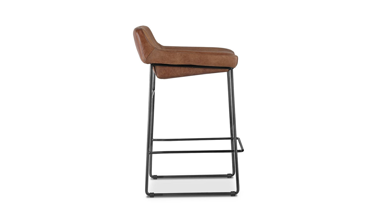 Savoy Counter Stool Set of Two in Open Road Brown Leather, top grain leather detail, view 3