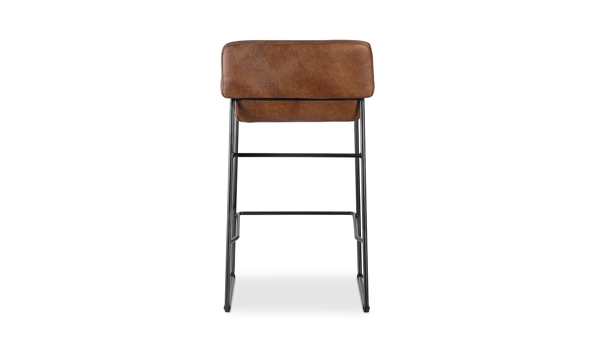 Savoy Counter Stool Set of Two in Open Road Brown Leather, top grain leather detail, view 4