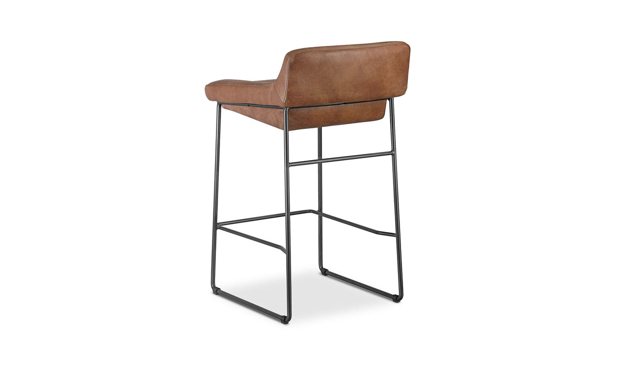 Savoy Counter Stool Set of Two in Open Road Brown Leather, top grain leather detail, view 5