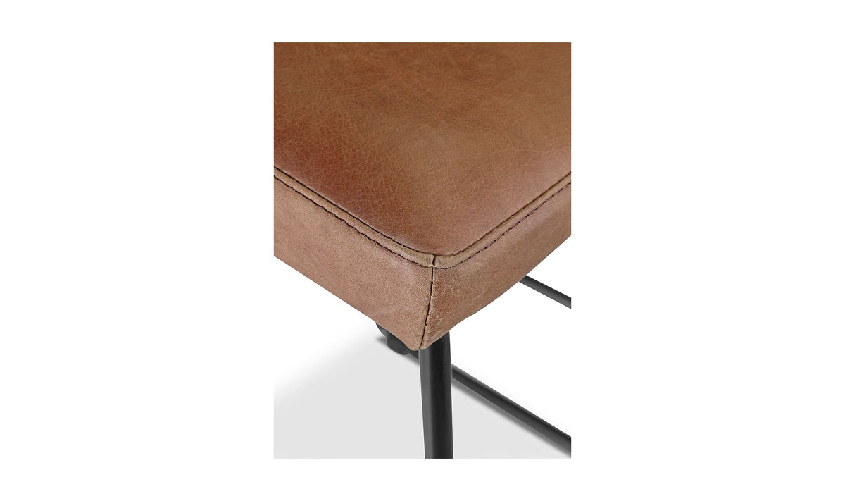 Savoy Counter Stool Set of Two in Open Road Brown Leather, top grain leather detail, view 6