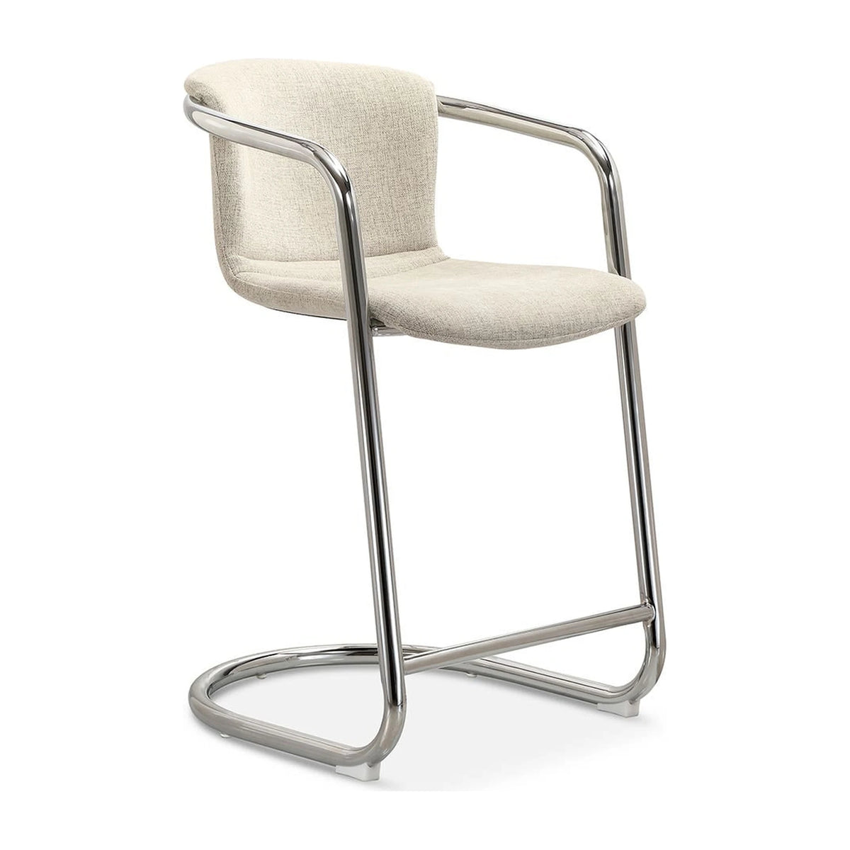 Fougeres Chrome Frame Counter Stool Set of Two in Blended Cream, three-quarter view