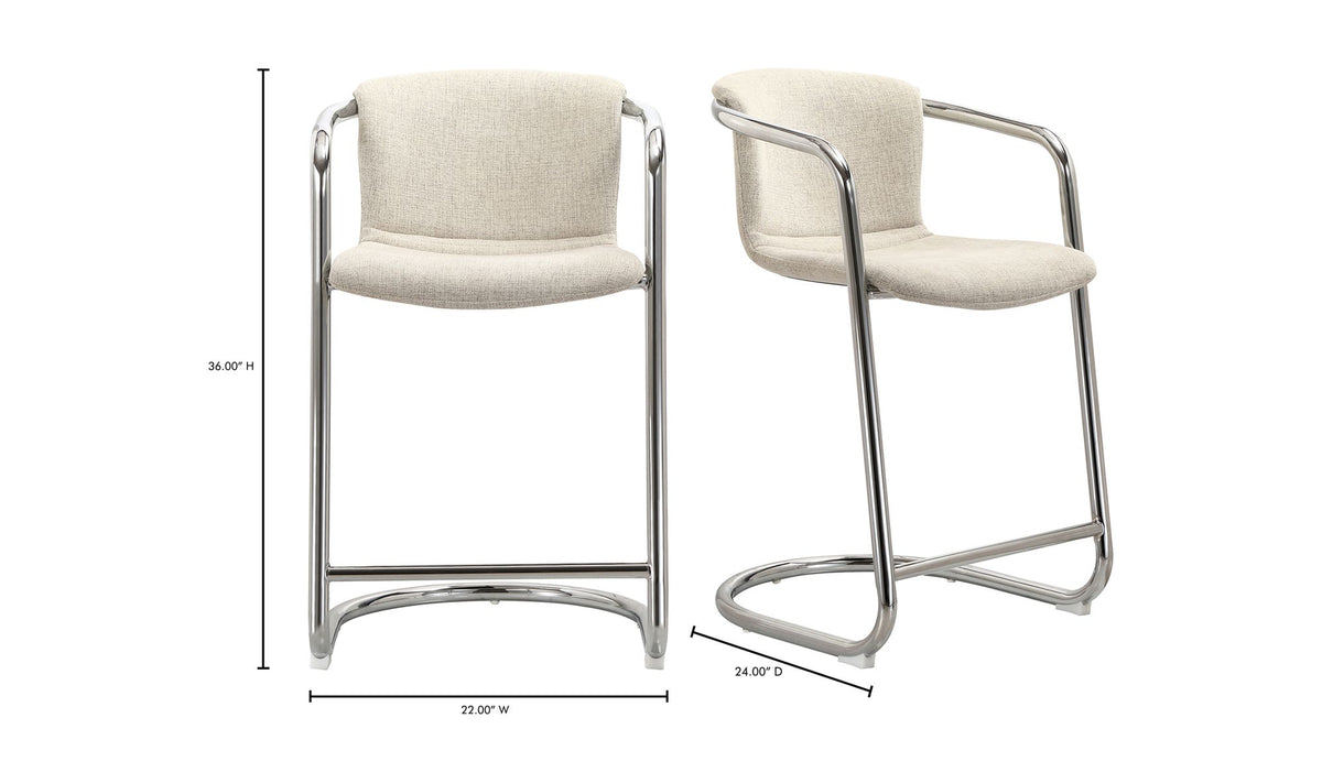 Fougeres Chrome Frame Counter Stool Set of Two in Blended Cream, dimensions diagram, 22" × 24"