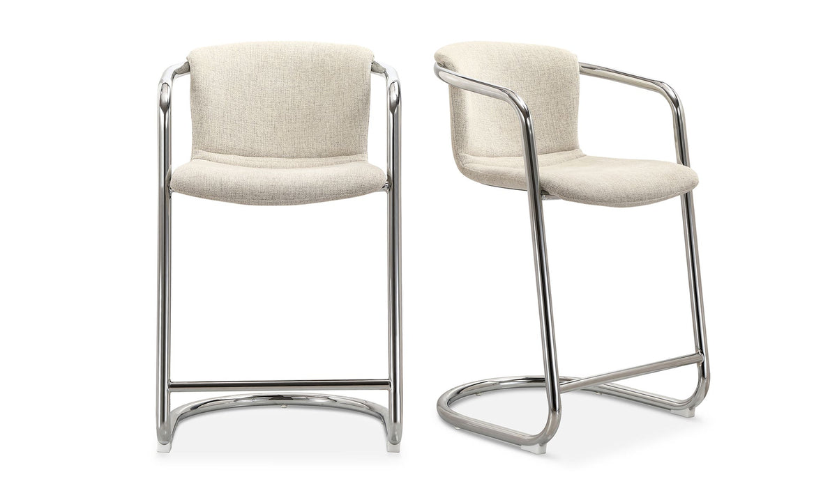Fougeres Chrome Frame Counter Stool Set of Two in Blended Cream, polyester fibre detail
