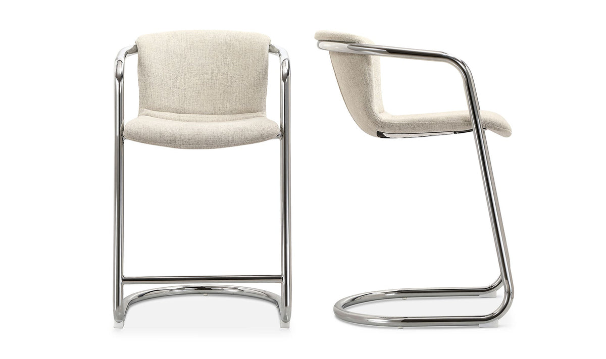 Fougeres Chrome Frame Counter Stool Set of Two in Blended Cream, polyester fibre detail, view 2