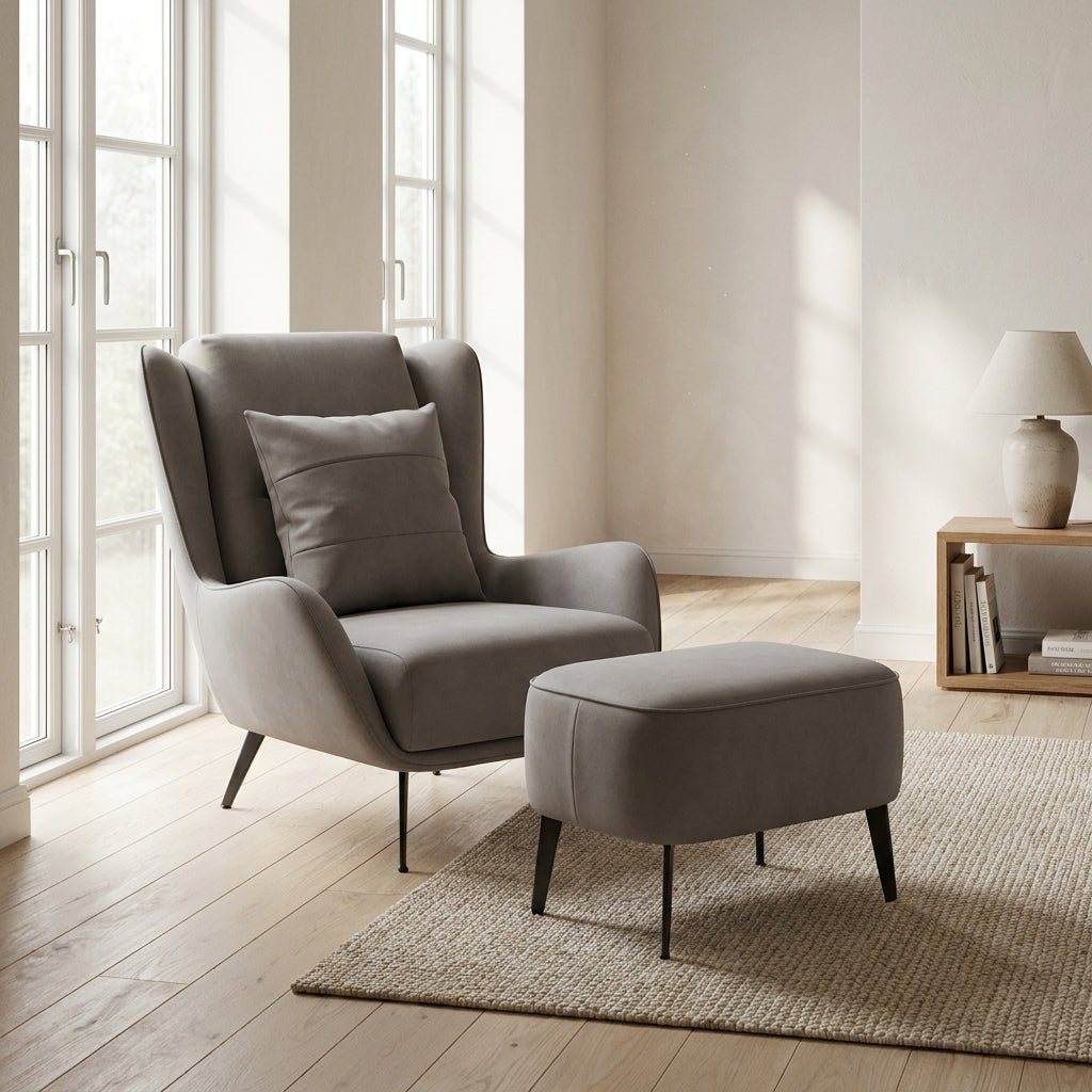 PM06 Premium Cowhide Leather Relaxation Chair with Ottoman - Altera
