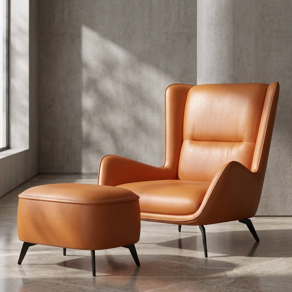 PM06 Premium Cowhide Leather Relaxation Chair with Ottoman - Altera