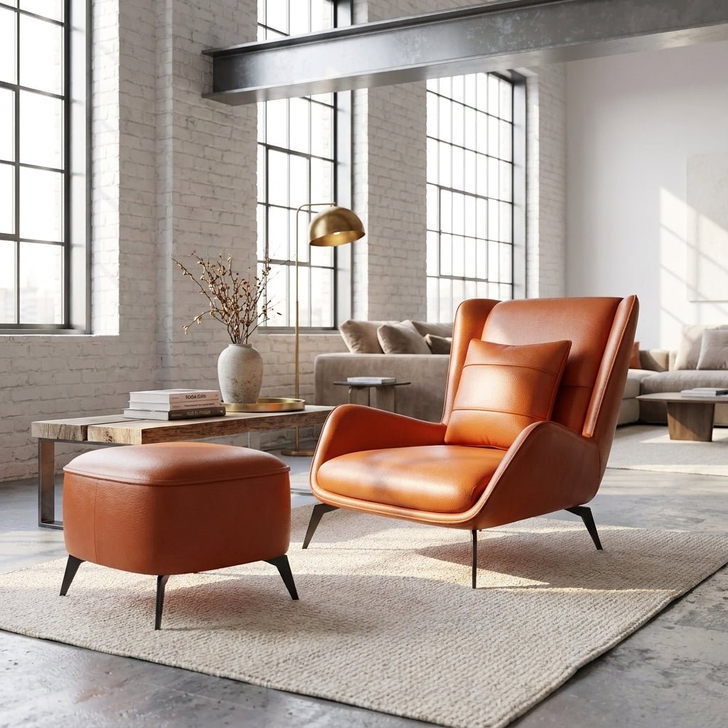 PM06 Premium Cowhide Leather Relaxation Chair with Ottoman - Altera