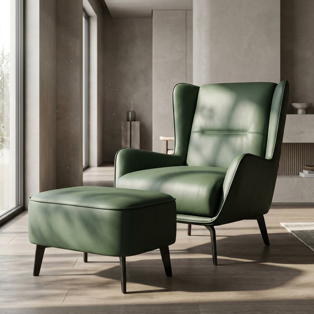 PM06 Premium Cowhide Leather Relaxation Chair with Ottoman - Altera