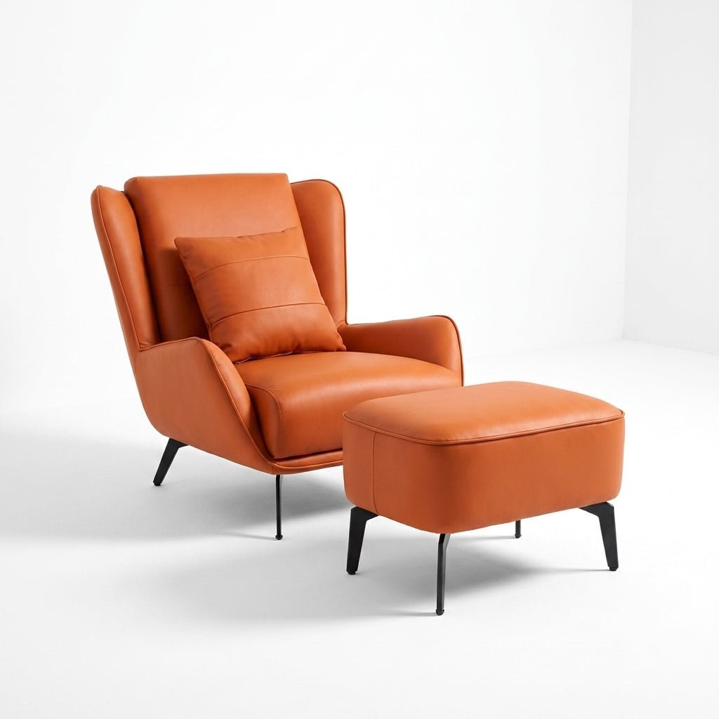 PM06 Premium Cowhide Leather Relaxation Chair with Ottoman - Altera