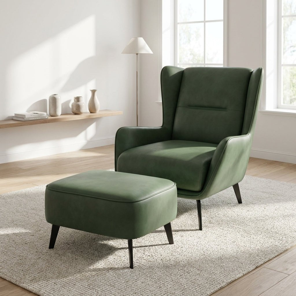 PM06 Premium Cowhide Leather Relaxation Chair with Ottoman - Altera