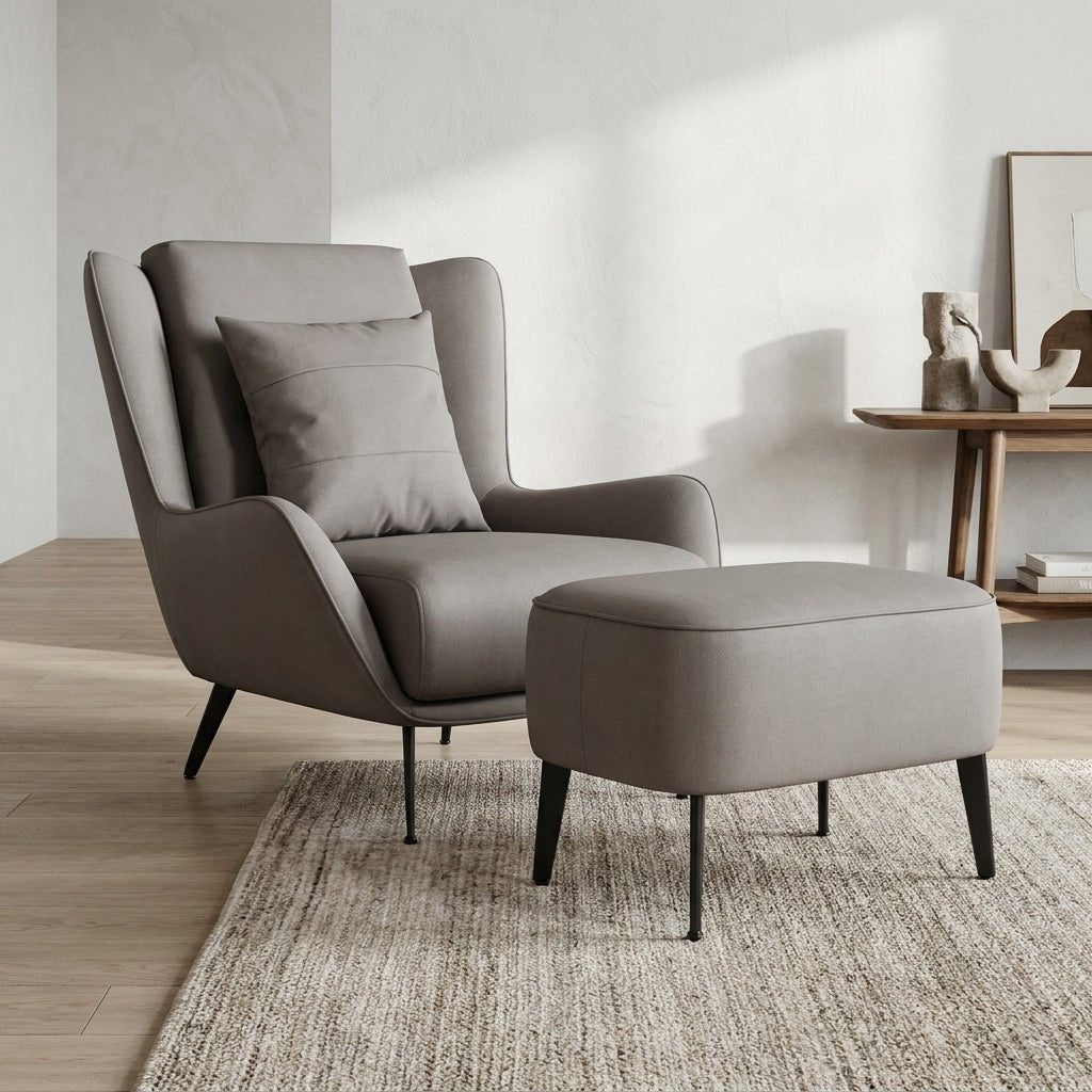 PM06 Premium Cowhide Leather Relaxation Chair with Ottoman - Altera