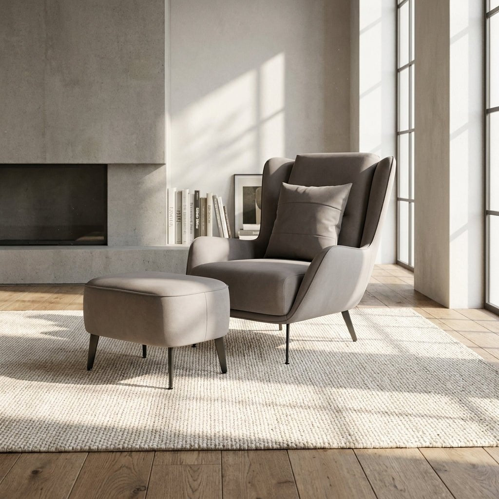 PM06 Premium Cowhide Leather Relaxation Chair with Ottoman - Altera