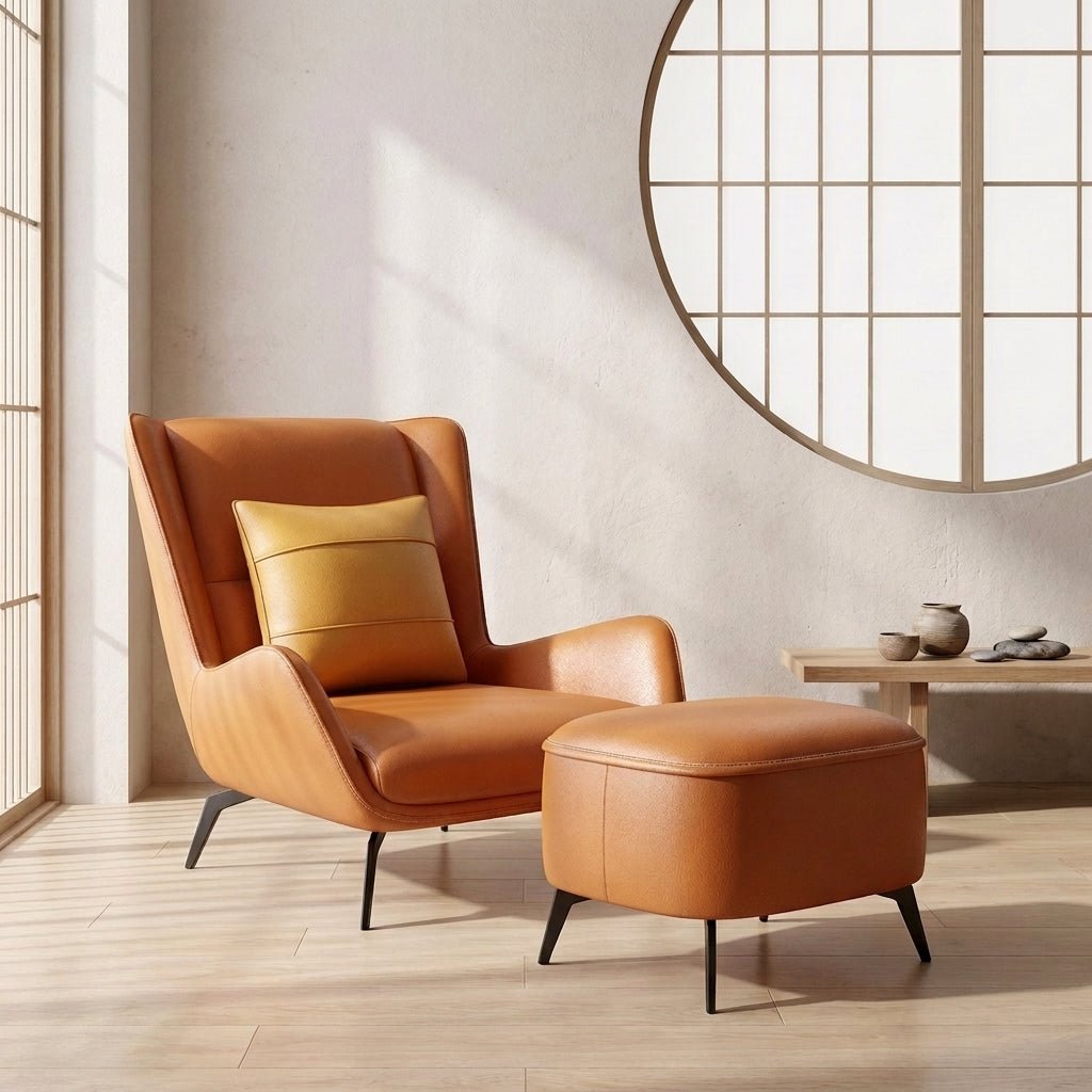 PM06 Premium Cowhide Leather Relaxation Chair with Ottoman - Altera