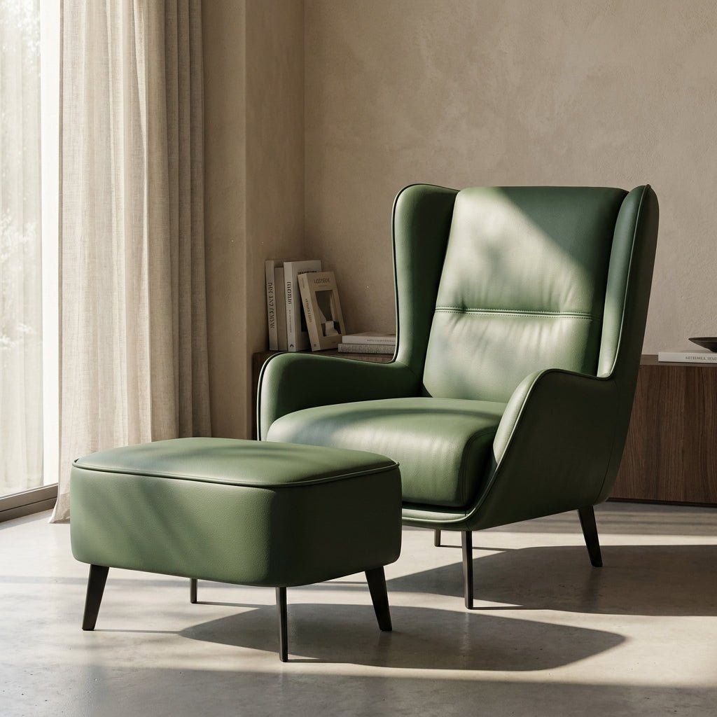 PM06 Premium Cowhide Leather Relaxation Chair with Ottoman - Altera