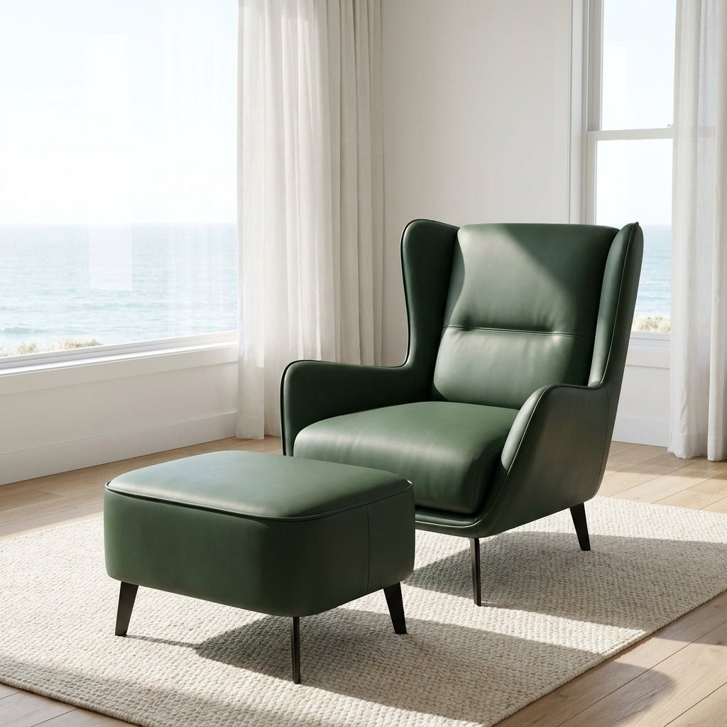 PM06 Premium Cowhide Leather Relaxation Chair with Ottoman - Altera