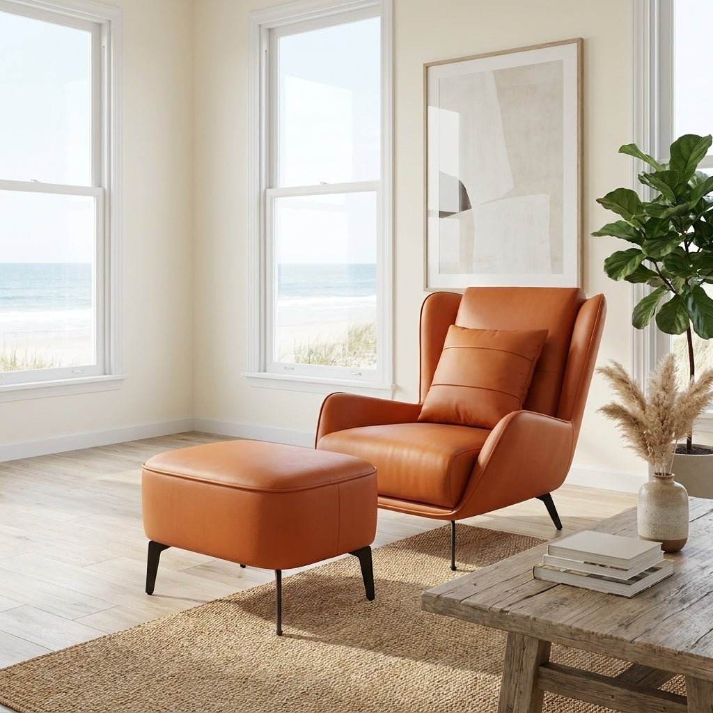 PM06 Premium Cowhide Leather Relaxation Chair with Ottoman - Altera