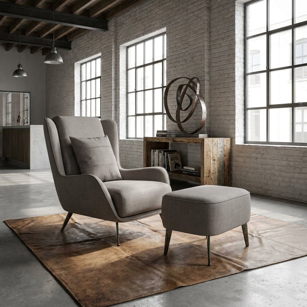 PM06 Premium Cowhide Leather Relaxation Chair with Ottoman - Altera
