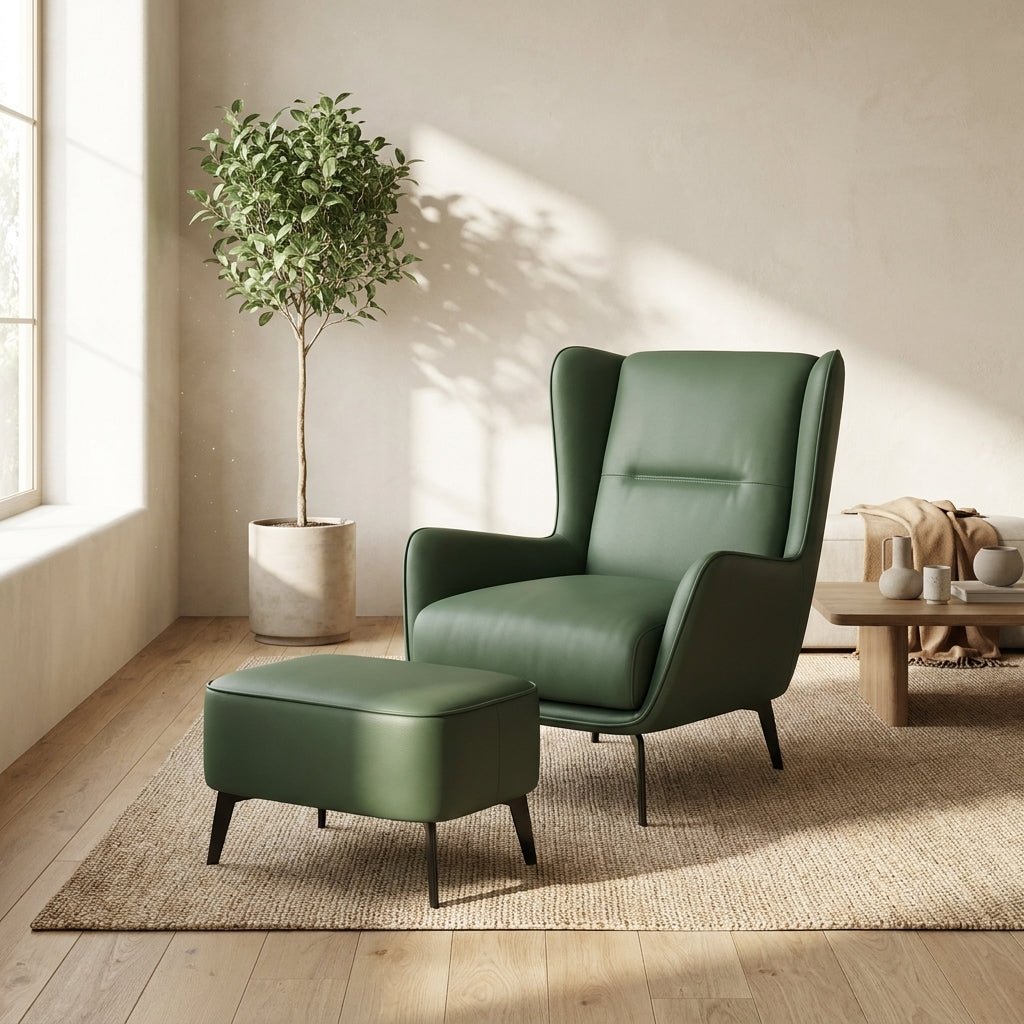 PM06 Premium Cowhide Leather Relaxation Chair with Ottoman - Altera