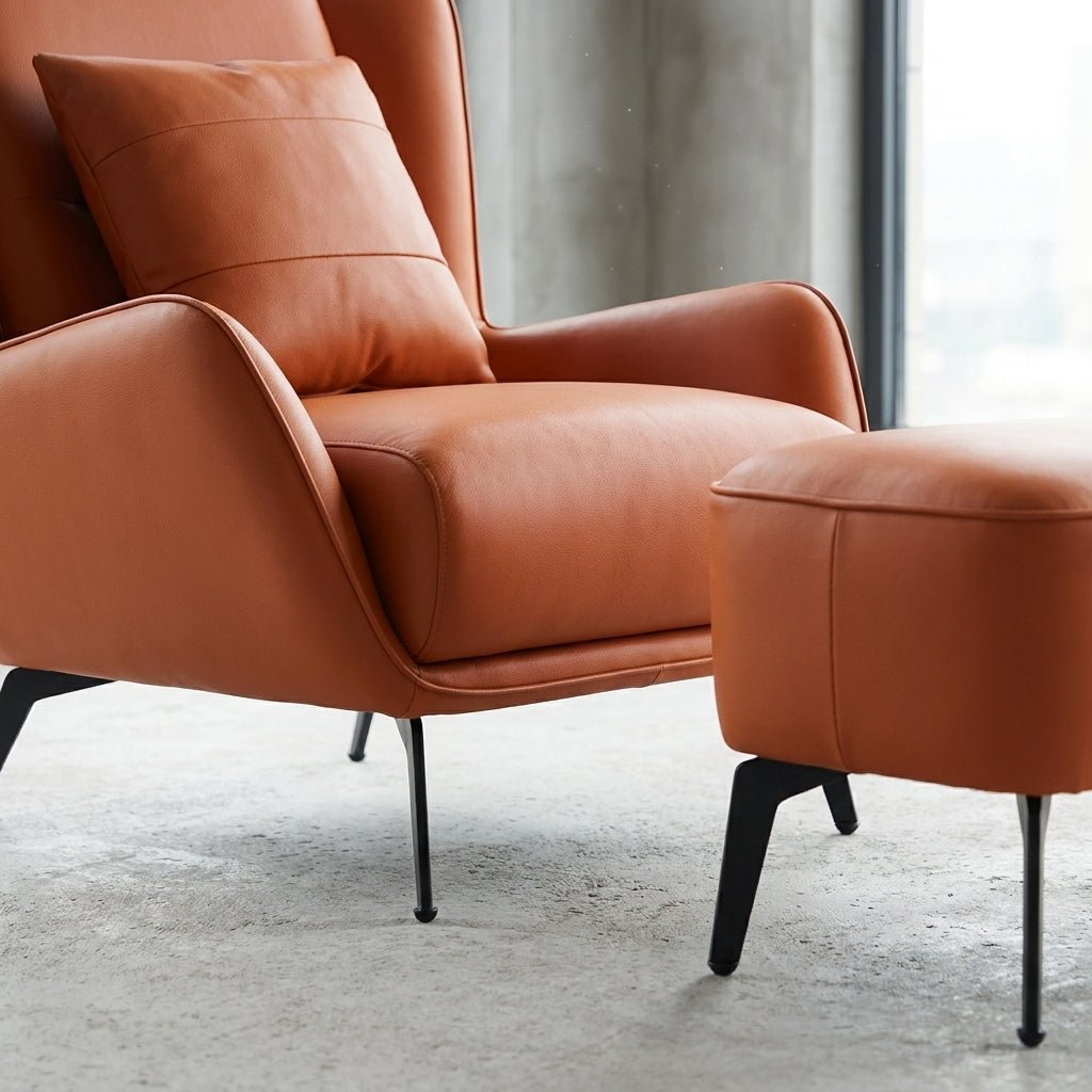 PM06 Premium Cowhide Leather Relaxation Chair with Ottoman - Altera