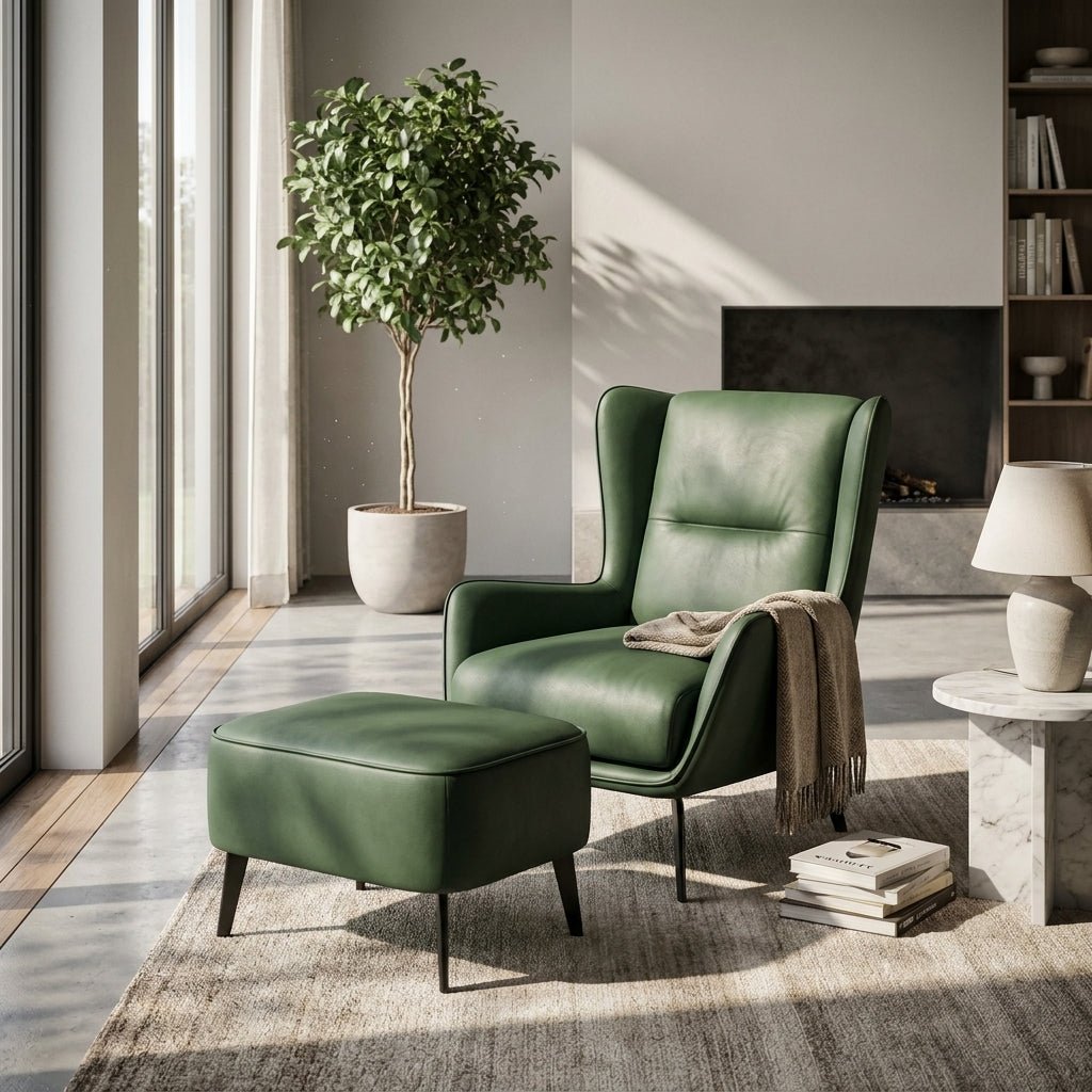 PM06 Premium Cowhide Leather Relaxation Chair with Ottoman - Altera