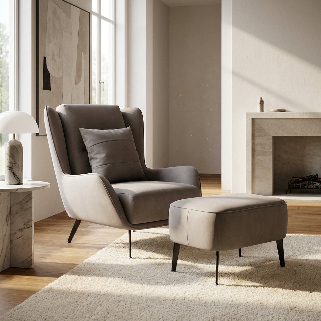 PM06 Premium Cowhide Leather Relaxation Chair with Ottoman - Altera