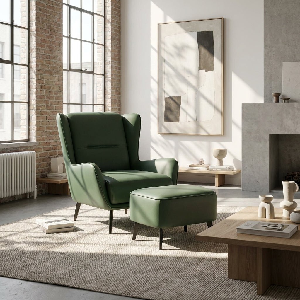 PM06 Premium Cowhide Leather Relaxation Chair with Ottoman - Altera