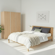 Vline Natural Wood Bed & Vienna 3-Door Wardrobe Combo